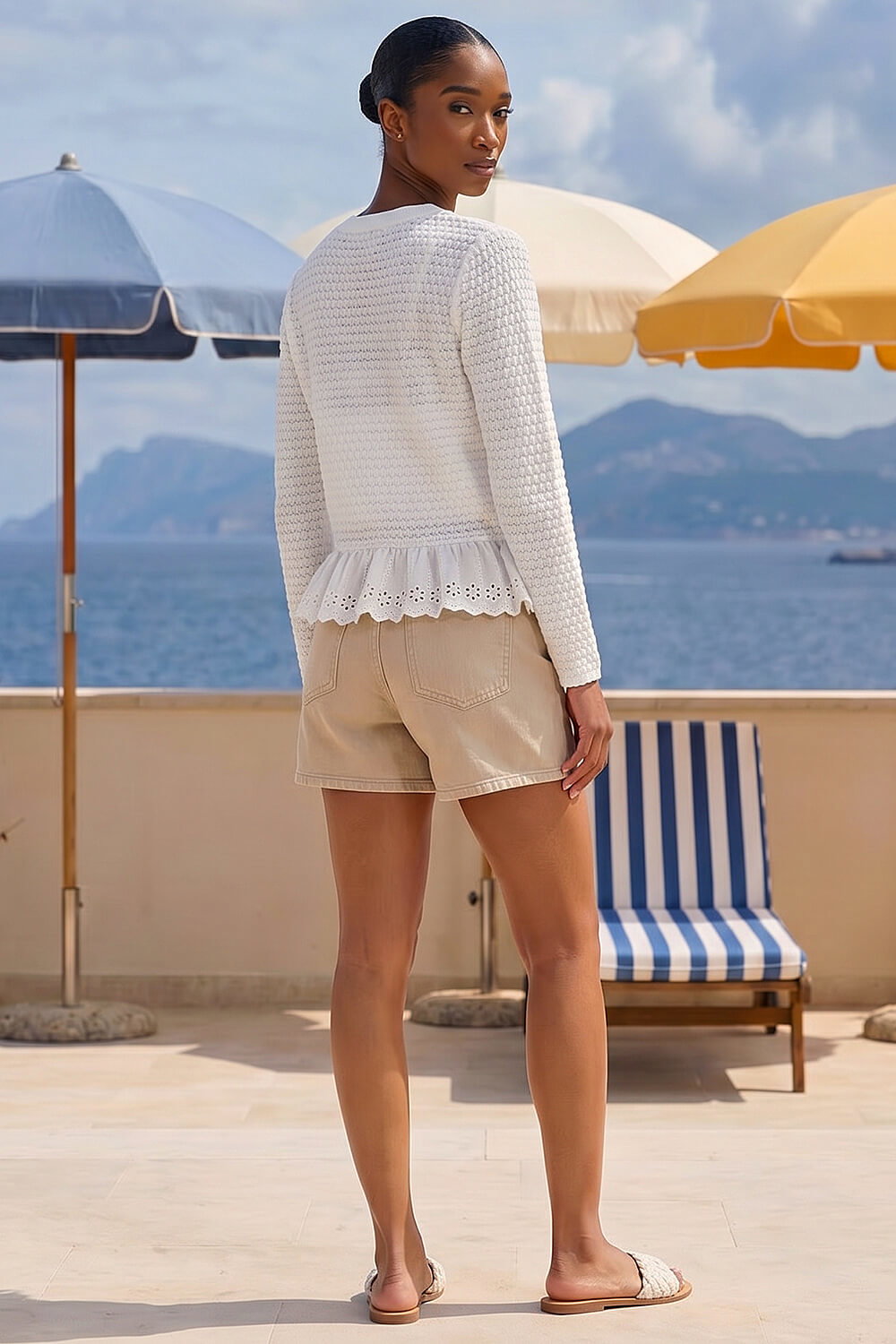 Ivory  Petite Broderie Hem Stretch Cardigan, Image 4 of 4