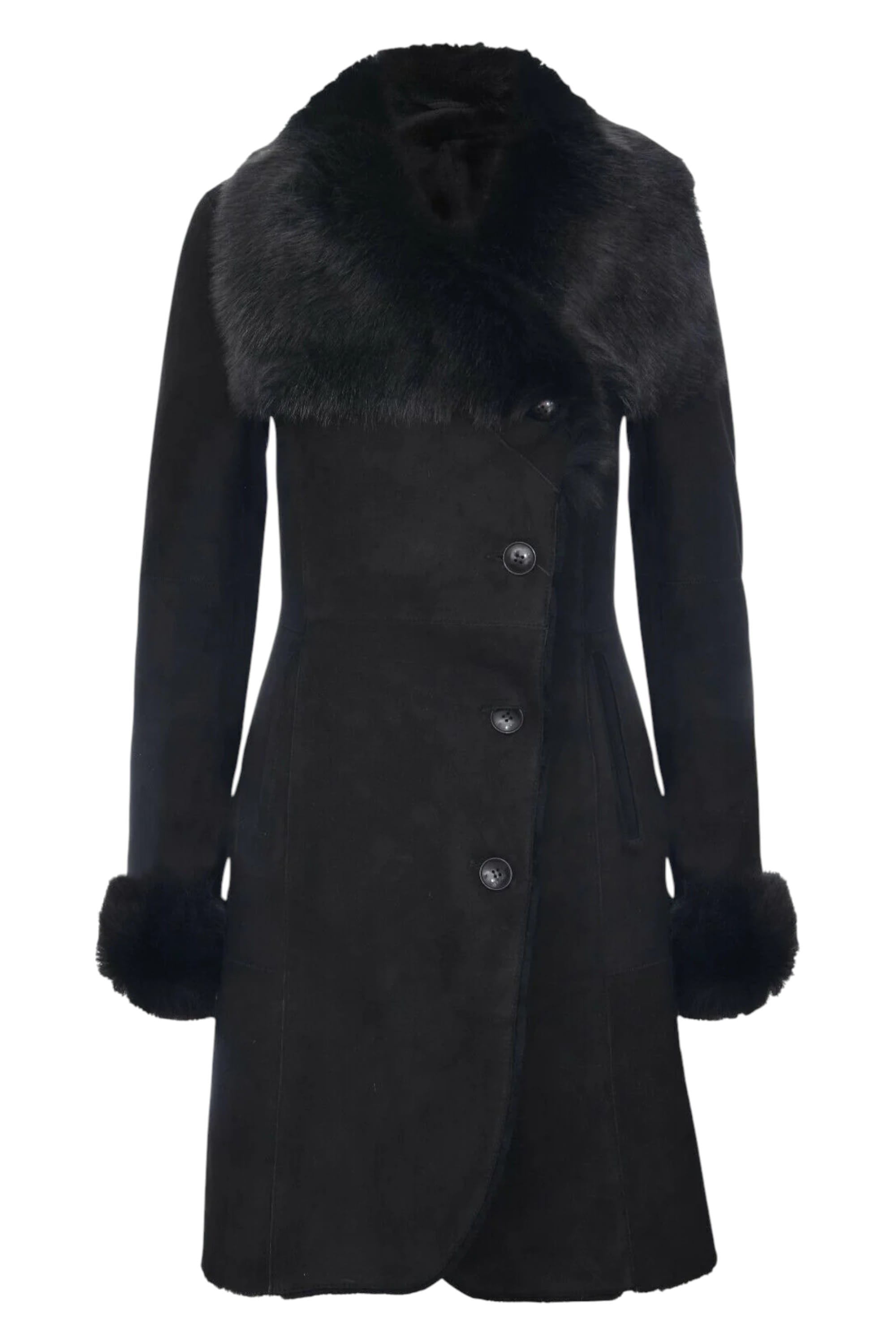 Black Toscana Collar Merino Shearling Coat, Image 1 of 4