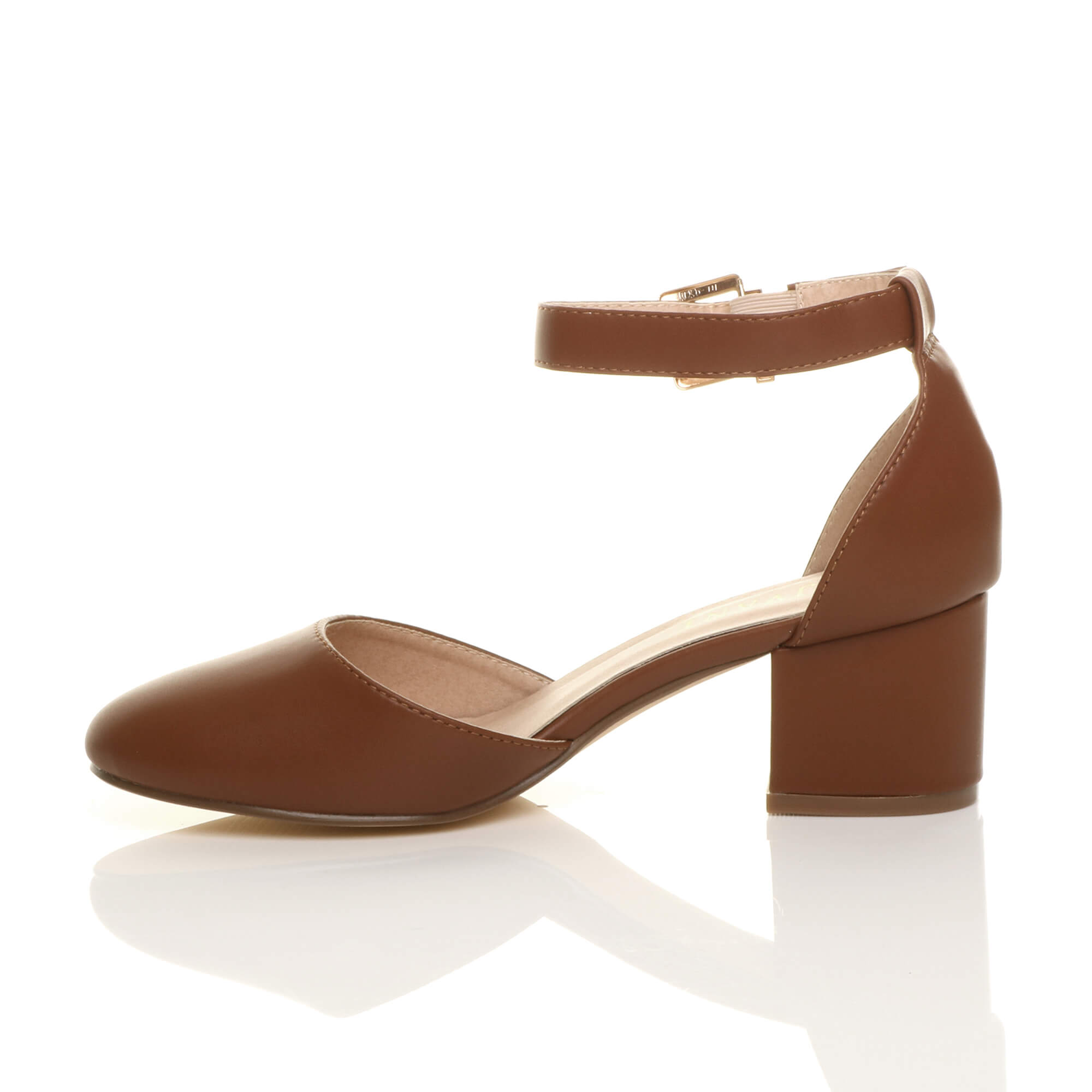Tan AJVANI Tan Mid Block Heel Ankle Strap 2 Part Heels, Image 3 of 6