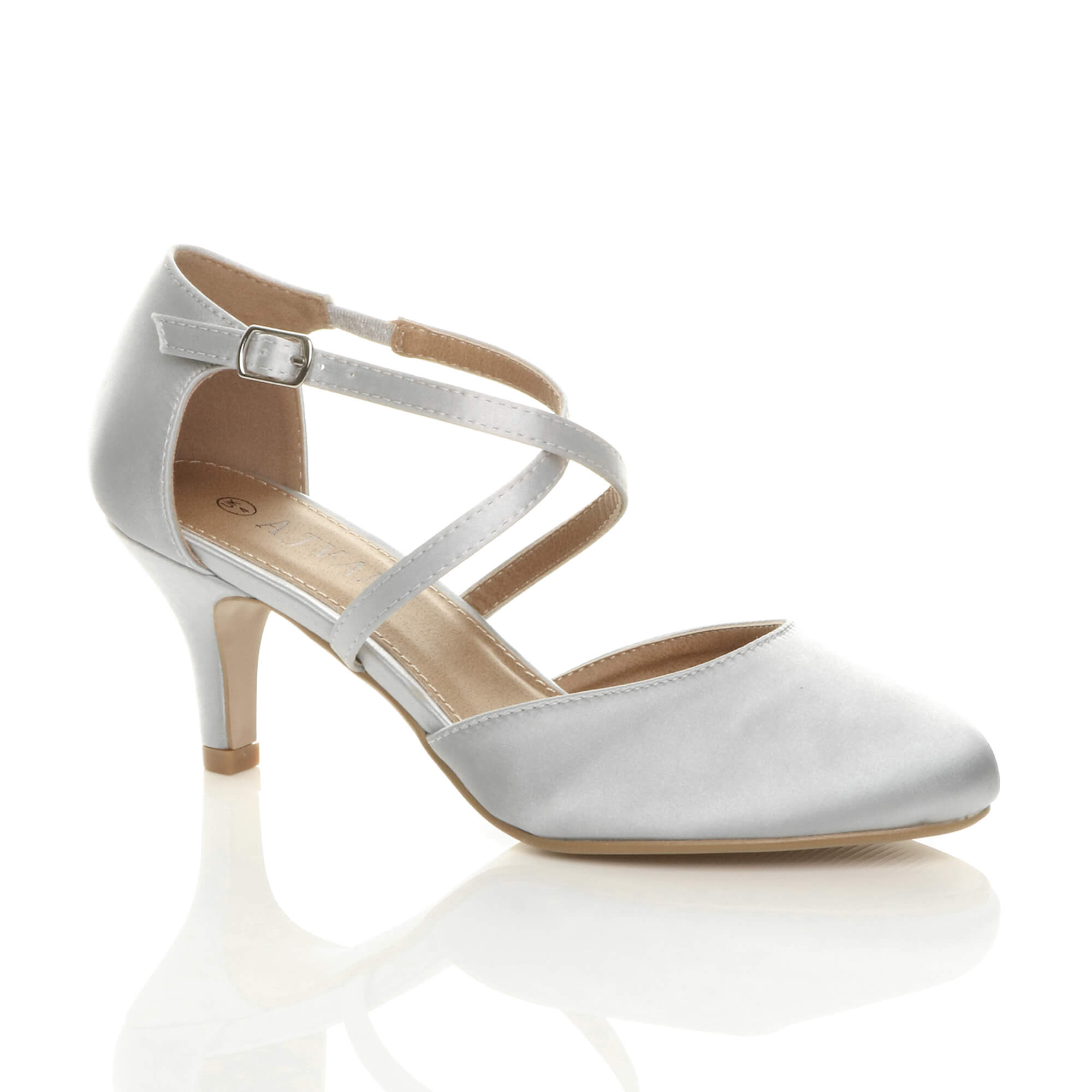 Pink Mid Heel Crossed Straps Court Shoes