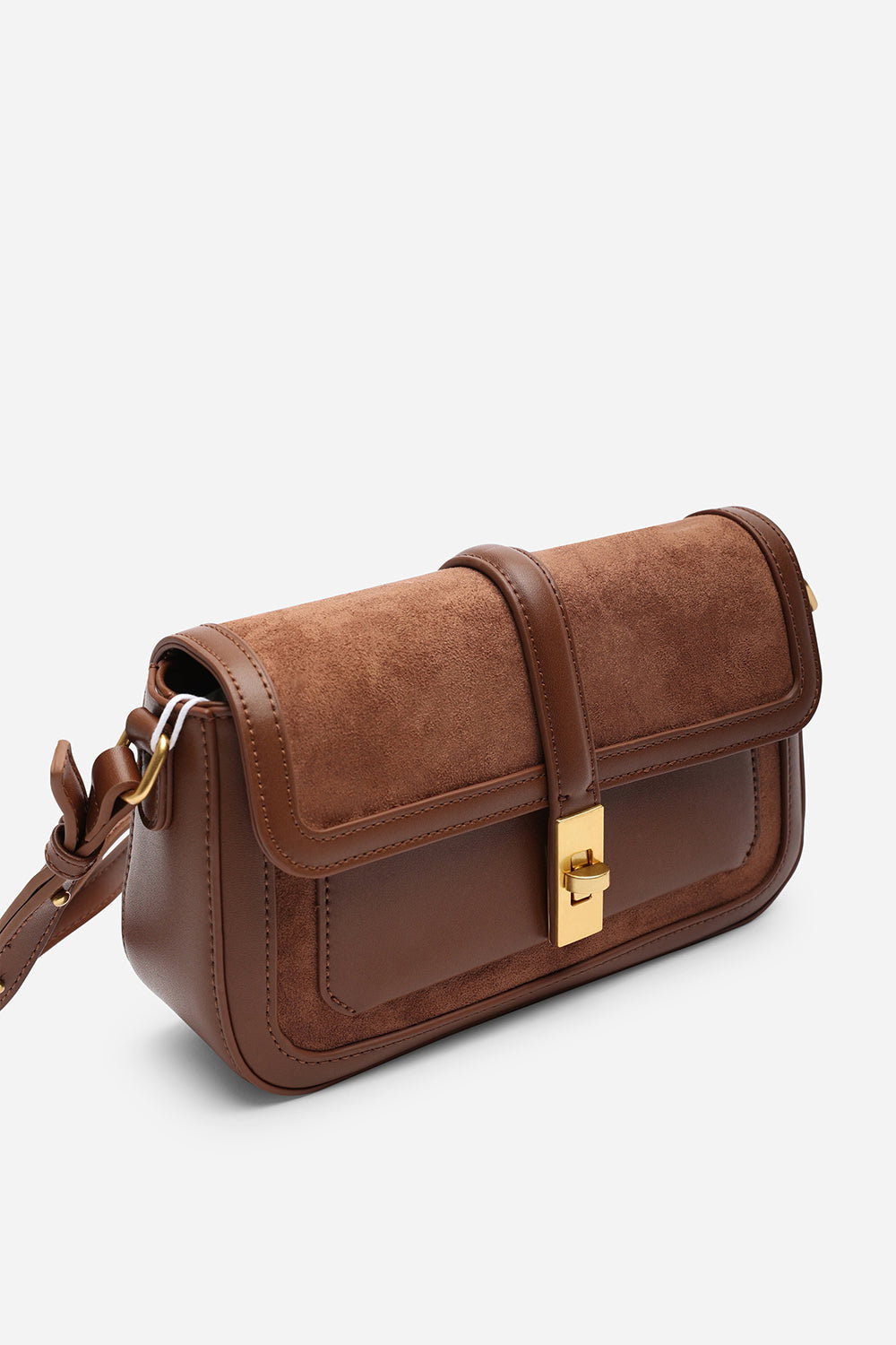 Brown Coral Suede Structured Shoulder Bag with Gold Lock, Image 4 of 8