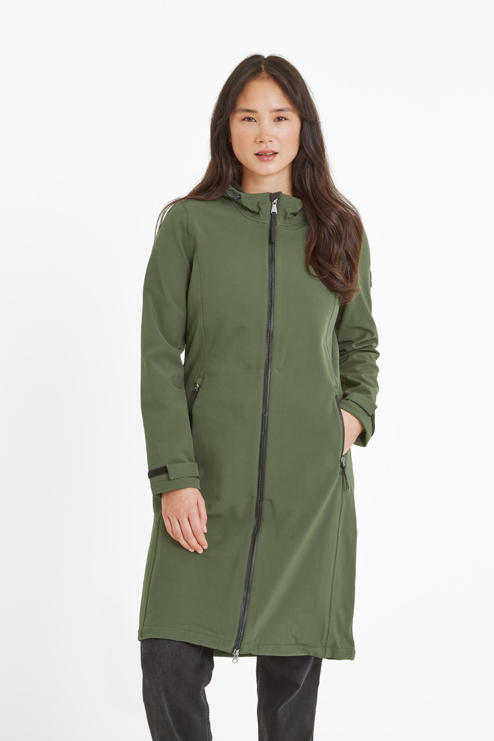Dark Green Enya Longline Waterproof Softshell Jacket, Image 1 of 6