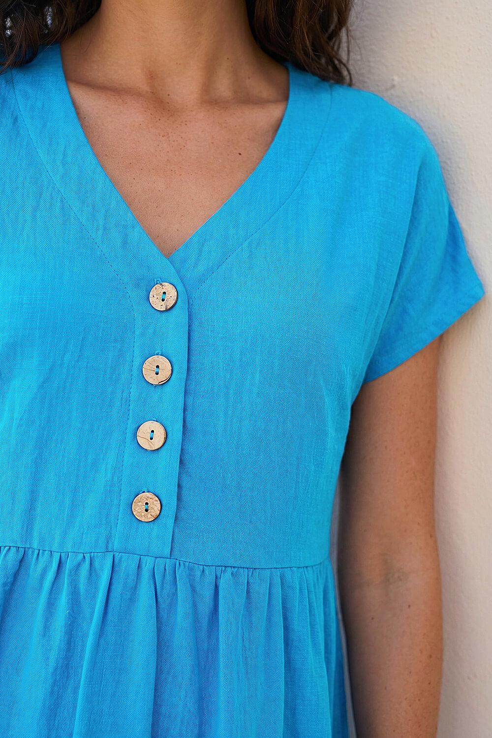 Blue Linen Look Button Midi Dress, Image 5 of 4