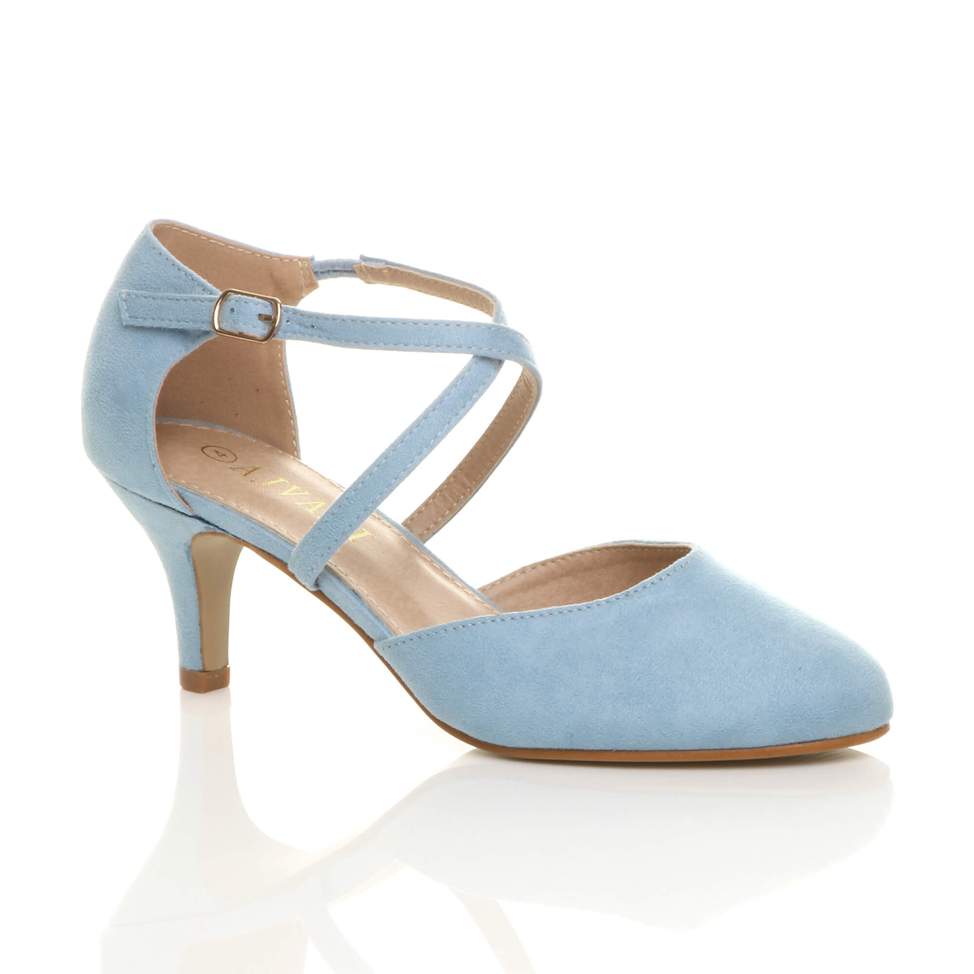 Light Blue AJVANI Light Blue Mid Heel Crossed Straps Court Shoes, Image 1 of 6