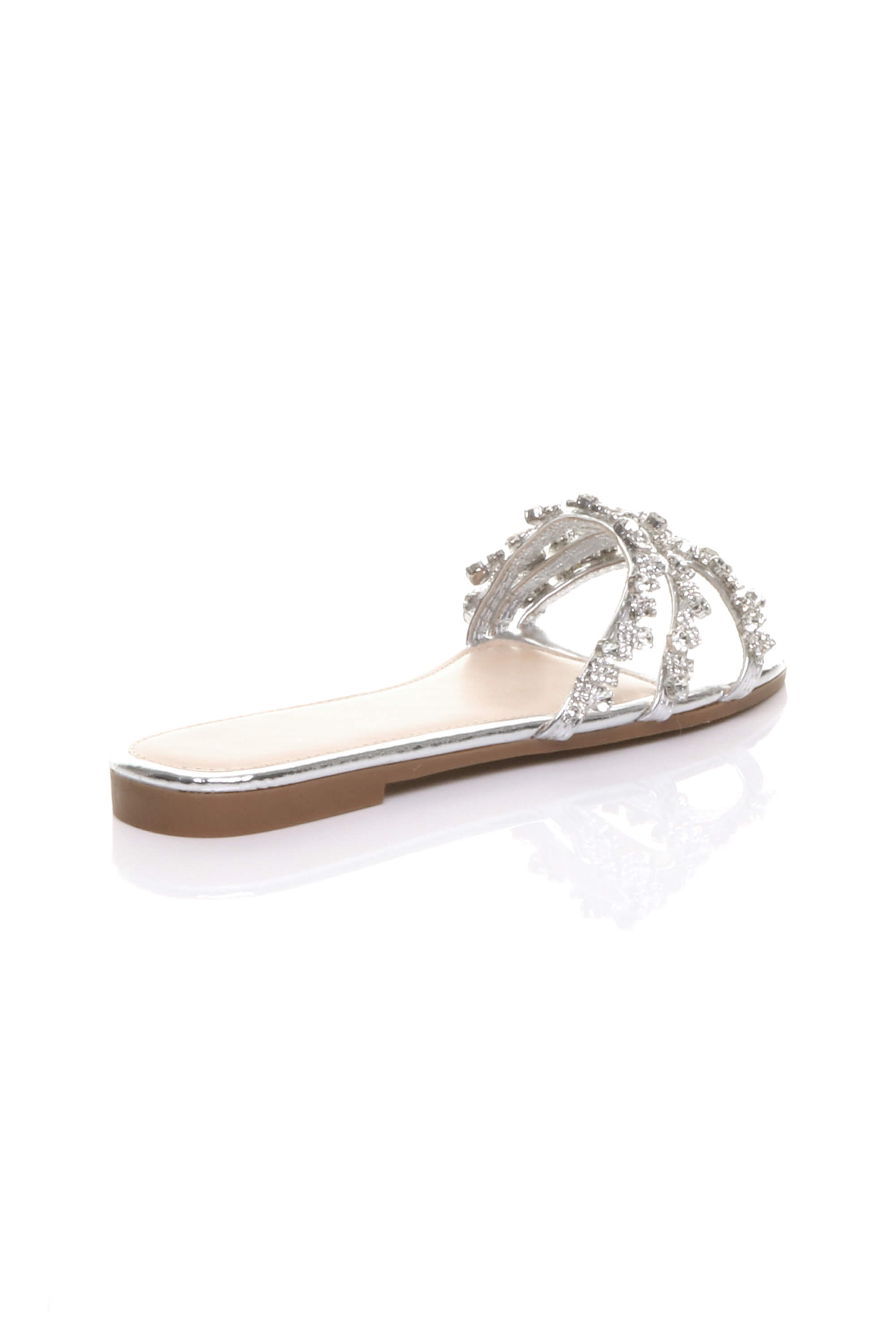 Silver Flat Diamante Sandals Flip Flops Sliders, Image 4 of 4