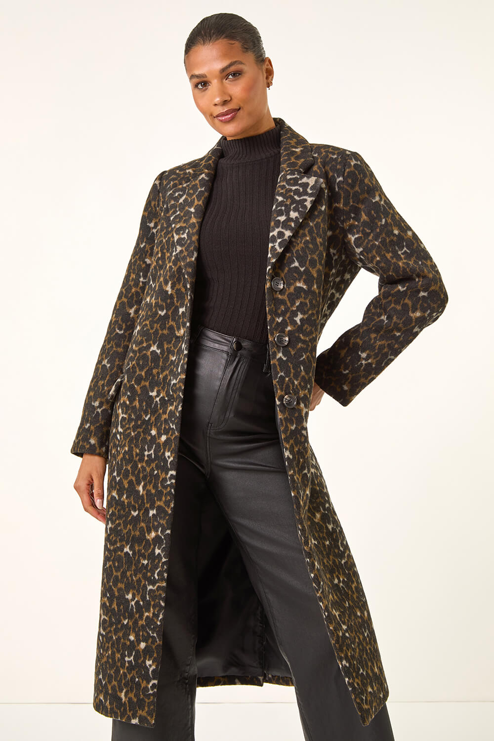 Brown Animal Print Formal Pocket Coat, Image 6 of 7