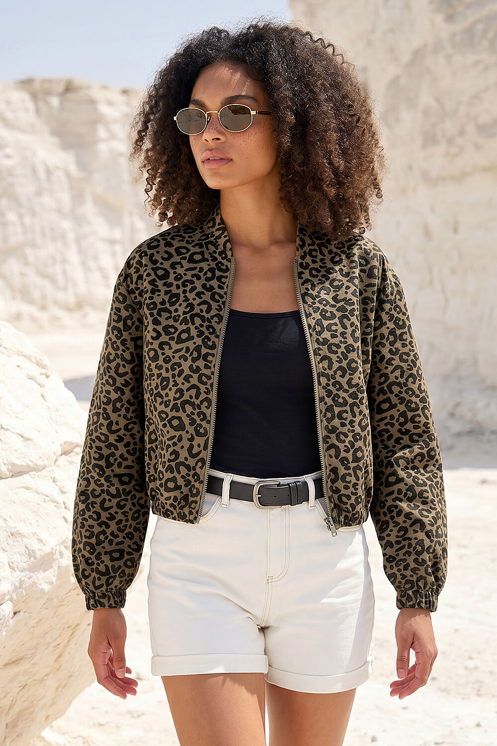 Coffee Dusk Animal Print Bomber Jacket, Image 1 of 4