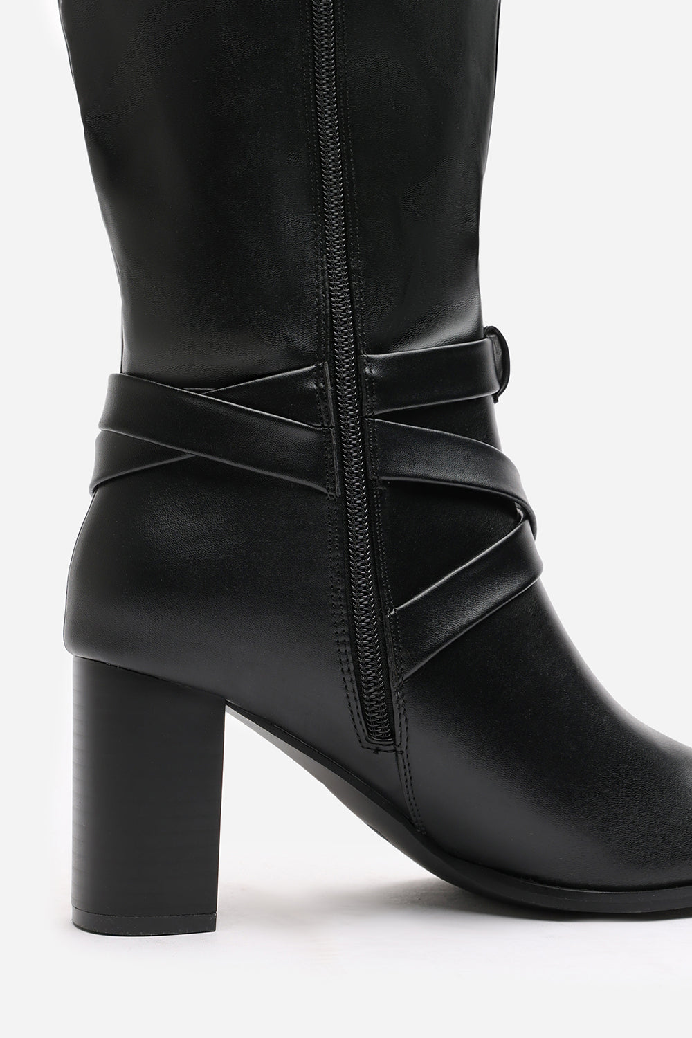 Black 'Tamsin' Knee High Boots Wrap Buckle Strap, Image 6 of 7