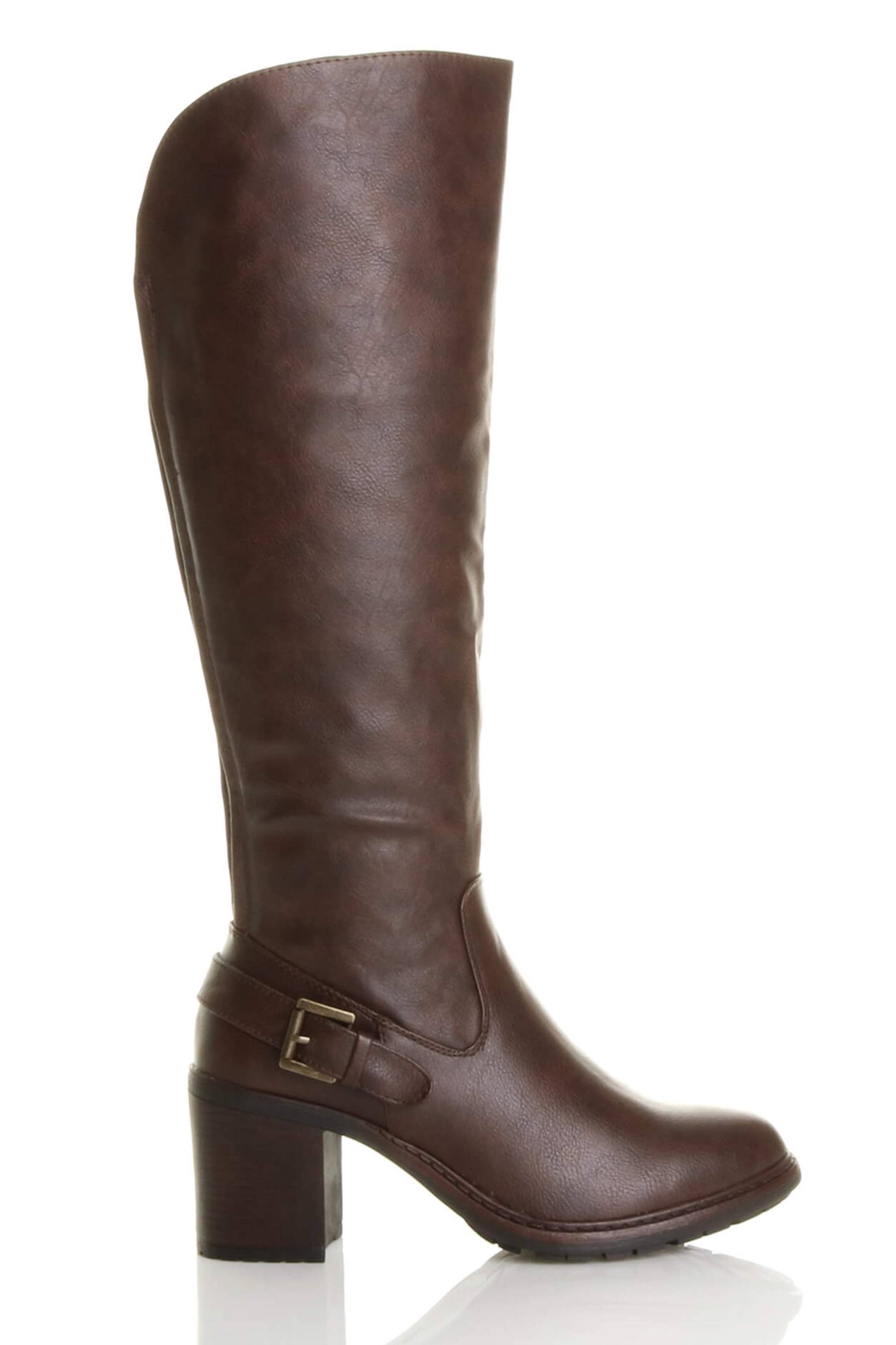 Brown AJVANI Brown High Block Heel Chunky Biker Knee High Boots, Image 5 of 6