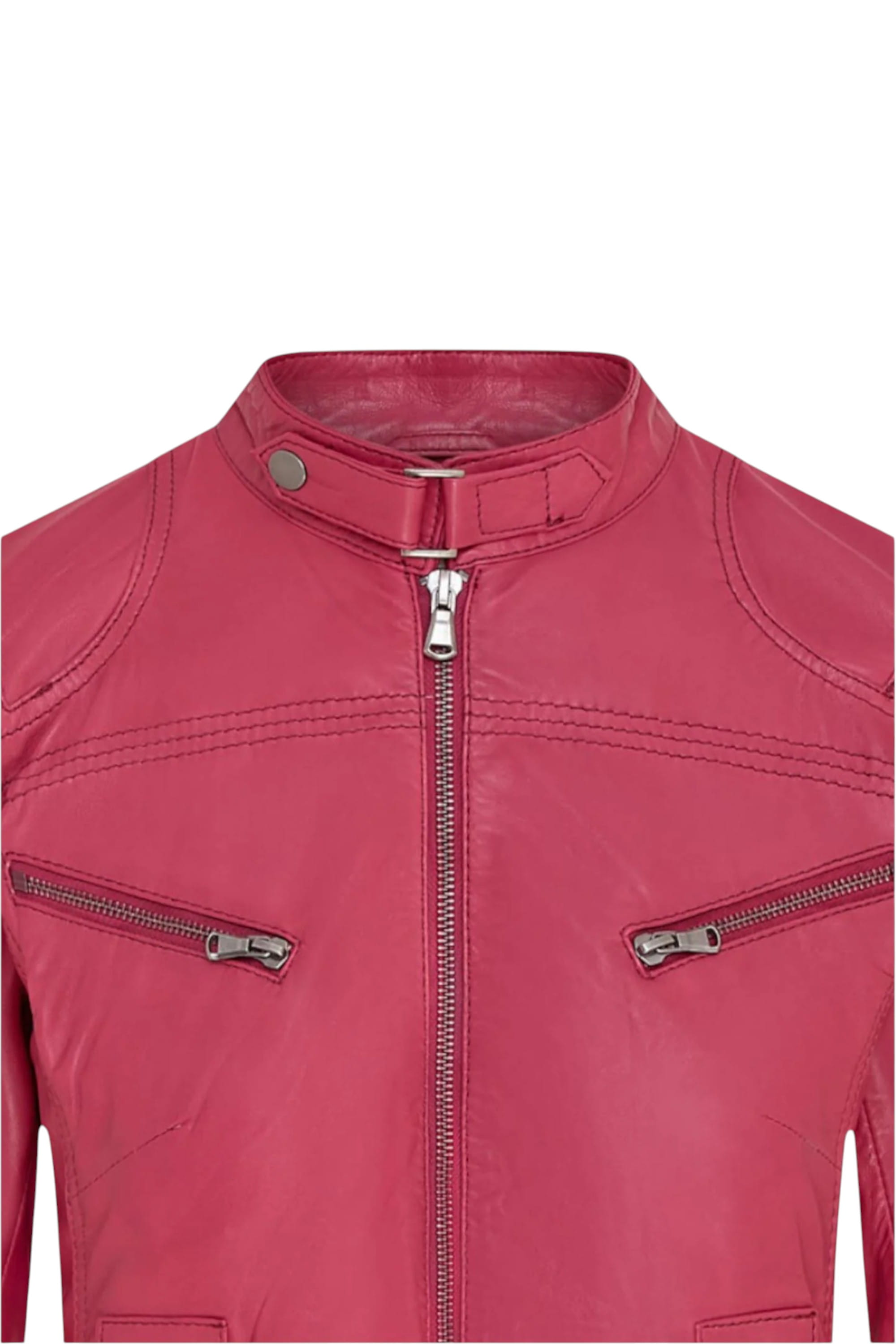 Pink Infinity Leather Pink Slim-Fit Leather Biker Jacket-Tulsa, Image 6 of 6