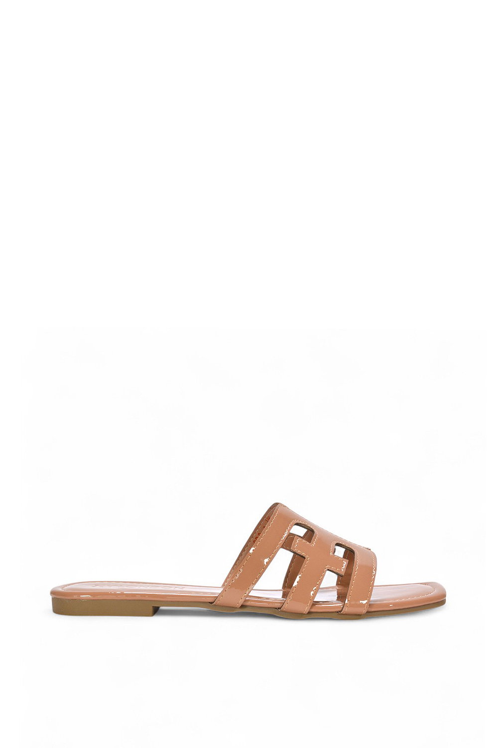 Black 'Ellie' Square Toe Cut Out Strap Flat Sandal Slides