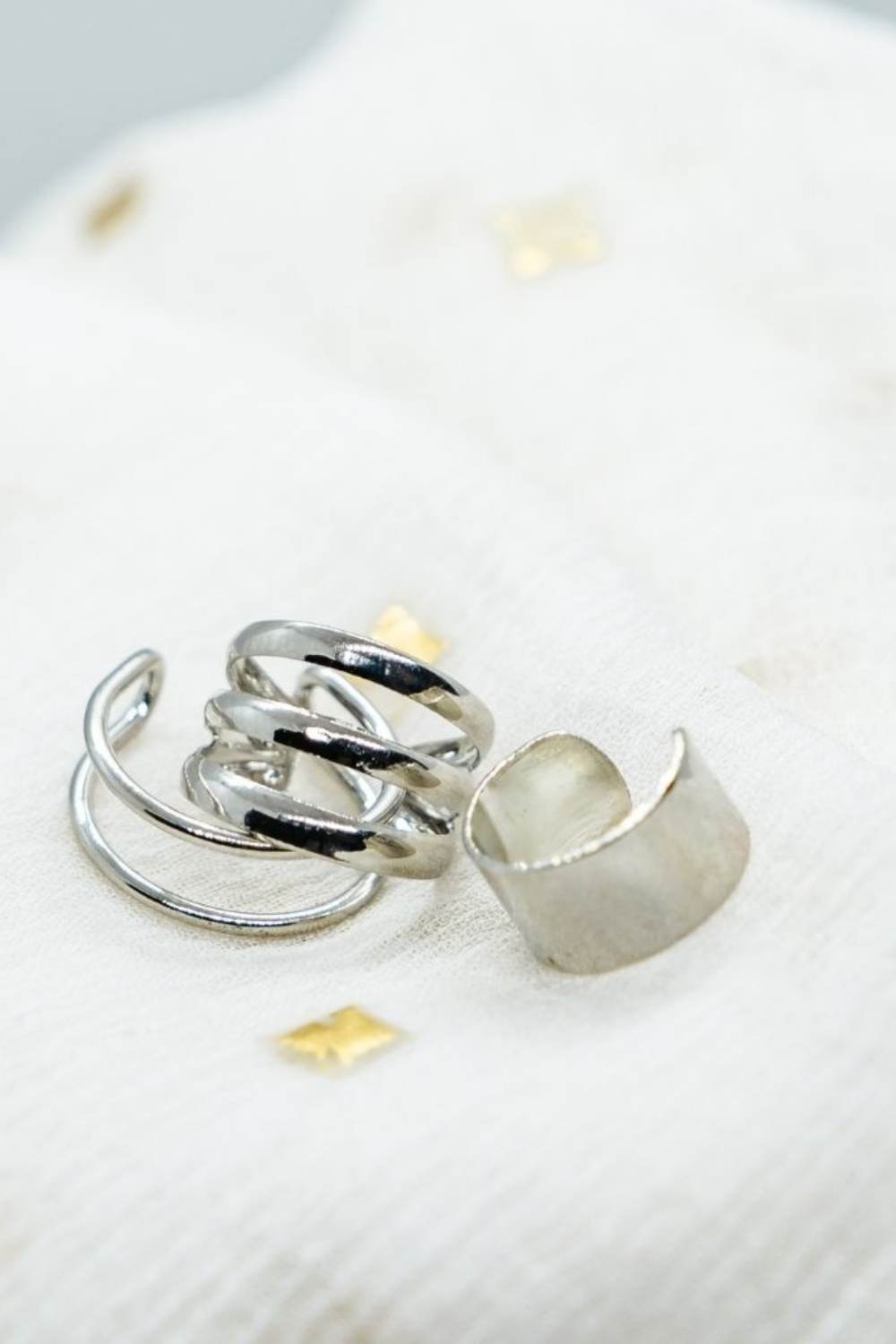 Silver Gold-Plated 3-Piece Adjustable Non-Piercing Helix Ear Cuff Set, Image 2 of 2