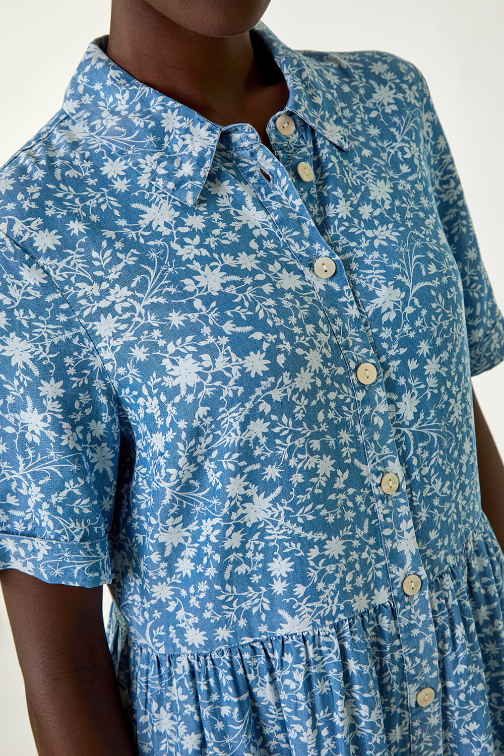 Denim Floral Print Denim Smock Dress, Image 6 of 5