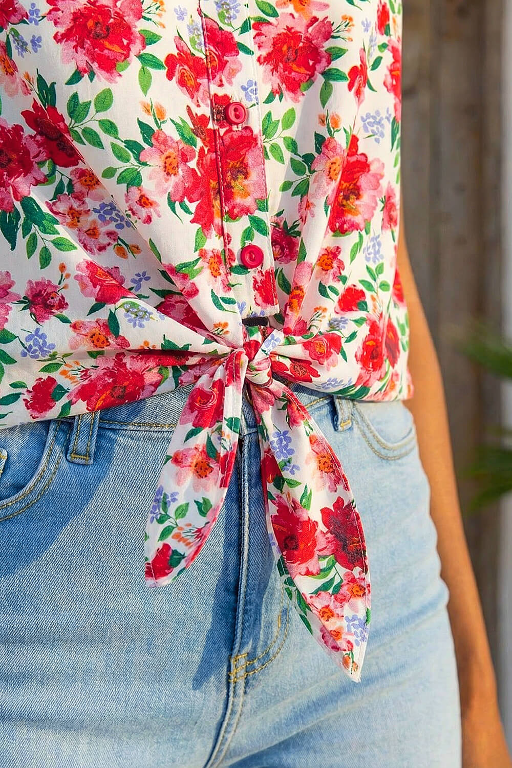Red Floral Tie Front Blouse, Image 5 of 4