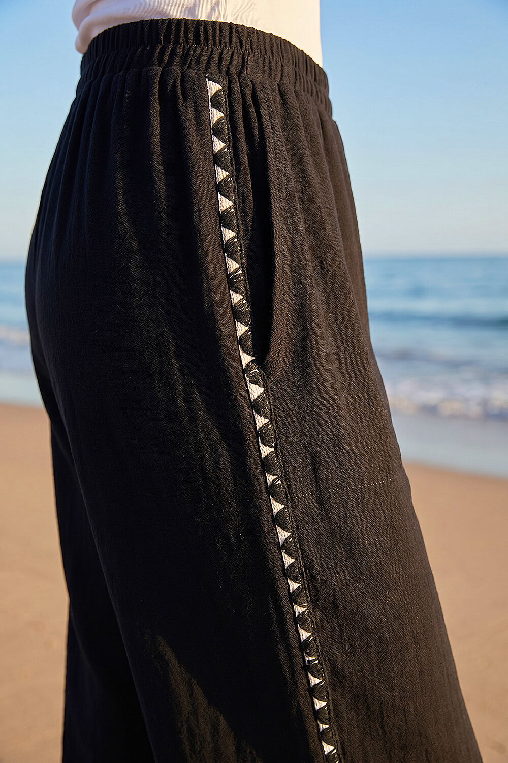 Black Petite Cropped Side Trim Trouser, Image 6 of 5