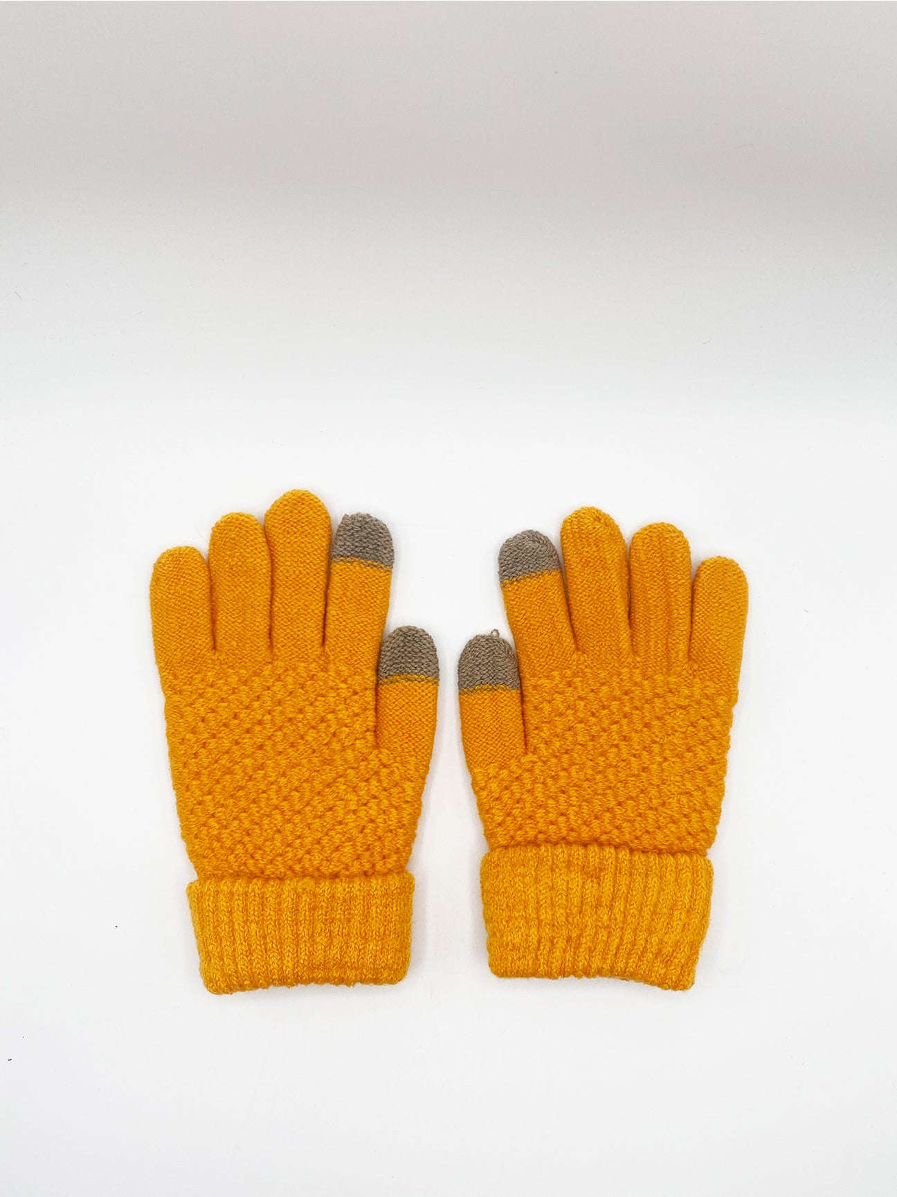 Yellow Textured Touchscreen Knitted Gloves, Image 1 of 2