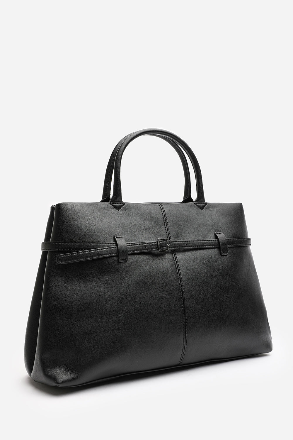 Black Flores Luxury Structured Leather Tote Bag, Image 3 of 8