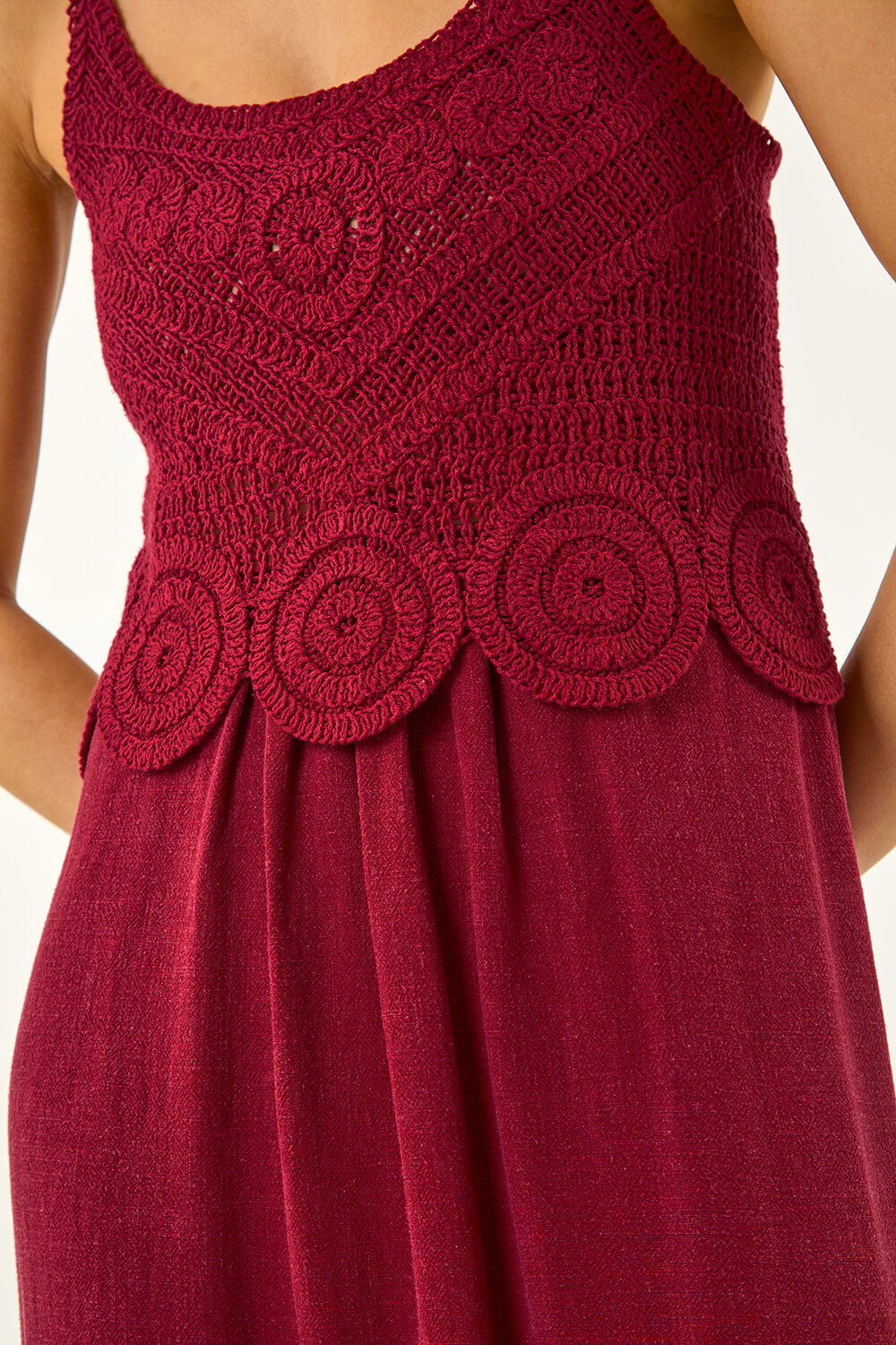 Wine Petite Crochet Linen Blend Midi Dress, Image 7 of 6