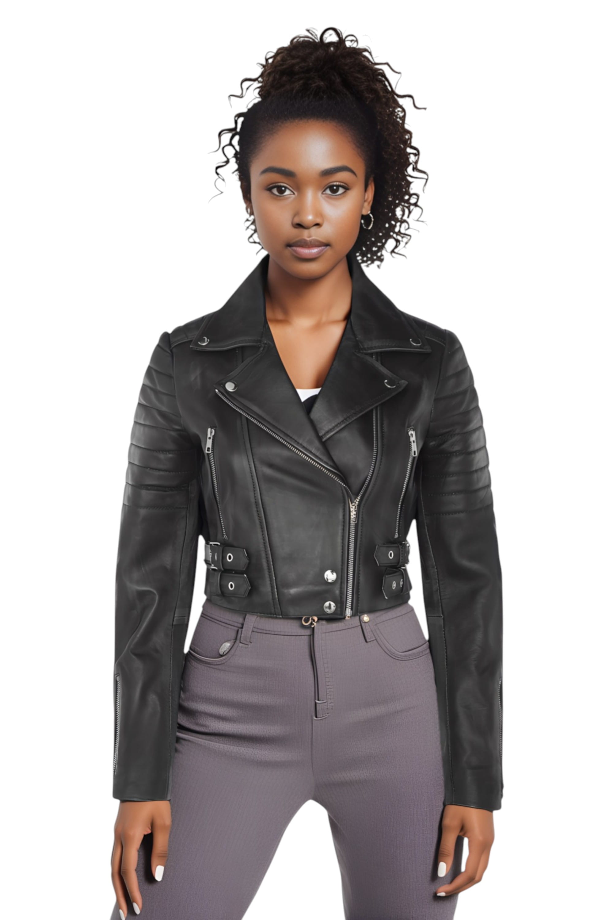 Pink Cropped Brando Leather Biker Jacket