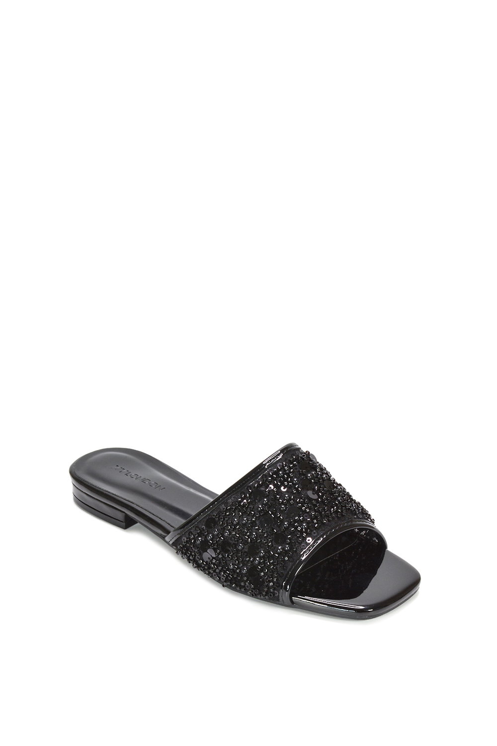 Black XY LONDON Black 'Ziva' Embroidered Sequin Slip On Slider Sandals, Image 2 of 6