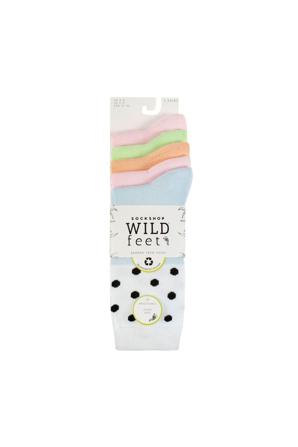 Pink Flourescent 5 Pack Ladies Jacquard Patterned Crew Socks, Image 2 of 3