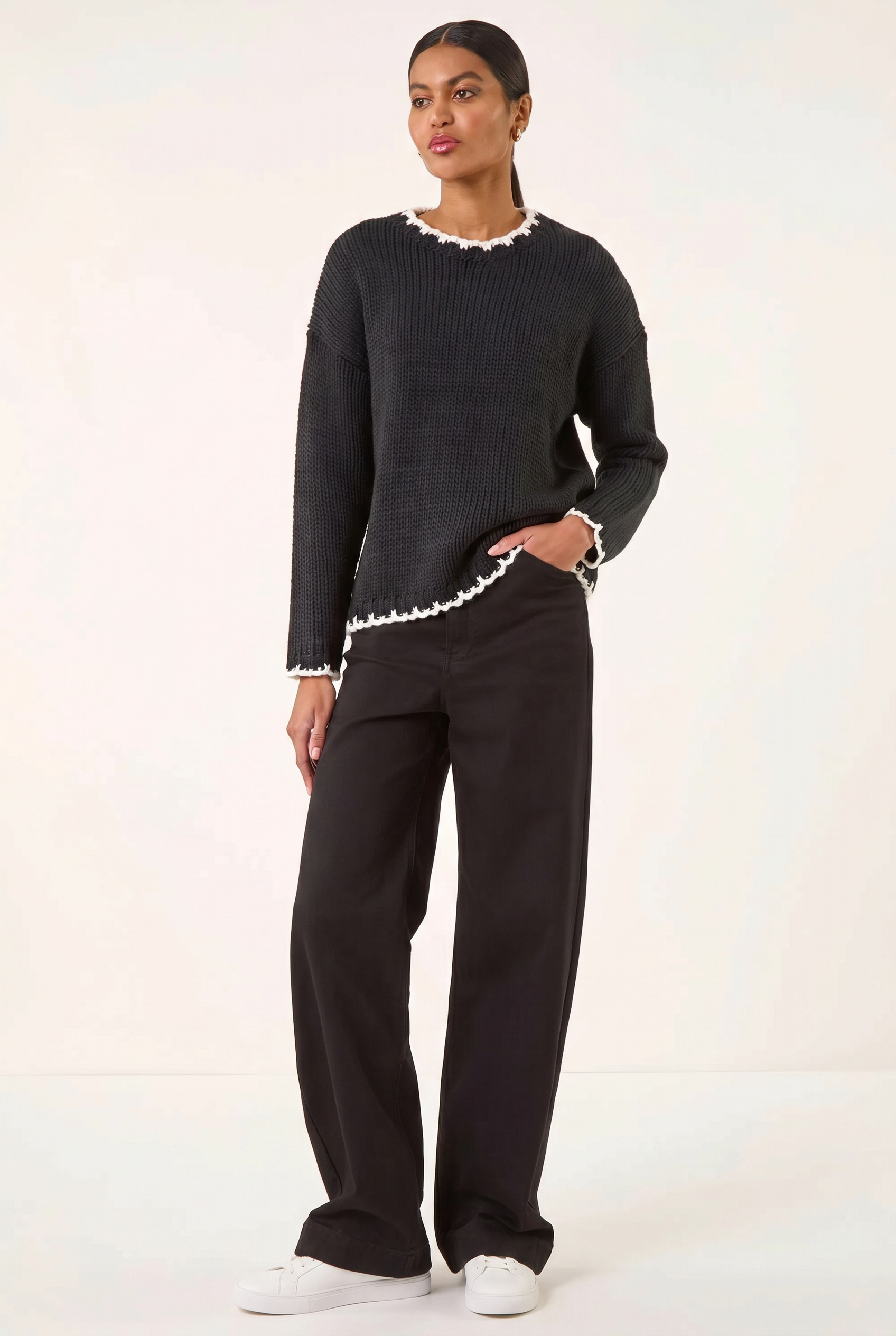 Black Stitch Detail Soft Knit Jumper, Image 1 of 6