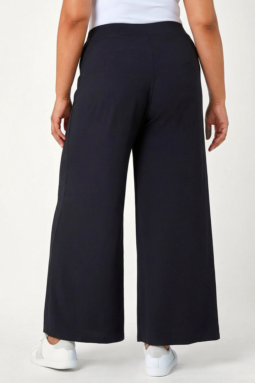 Black Curve Elastic Waist Wide Leg Trousers, Image 6 of 7