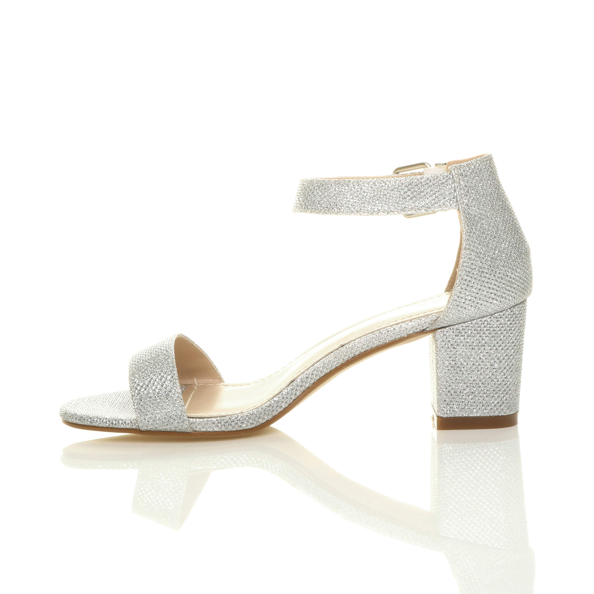 Silver AJVANI Silver Mid Block Heel Ankle Strap Sandals, Image 3 of 6