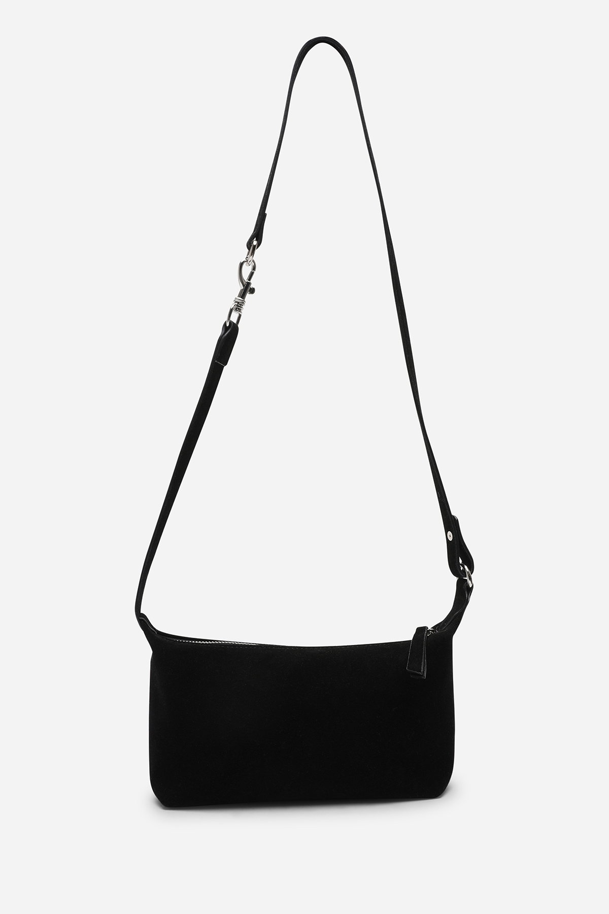 Black 'Carmela' Suede Finish Sling Handbag with Adjustable Shoulder Strap, Image 1 of 5
