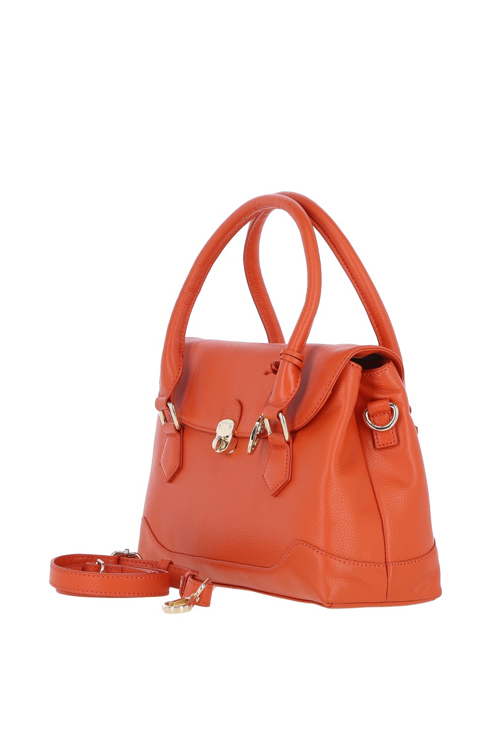 Orange Premium Leather Shoulder Bag with Detachable Crossbody Strap, Image 2 of 4
