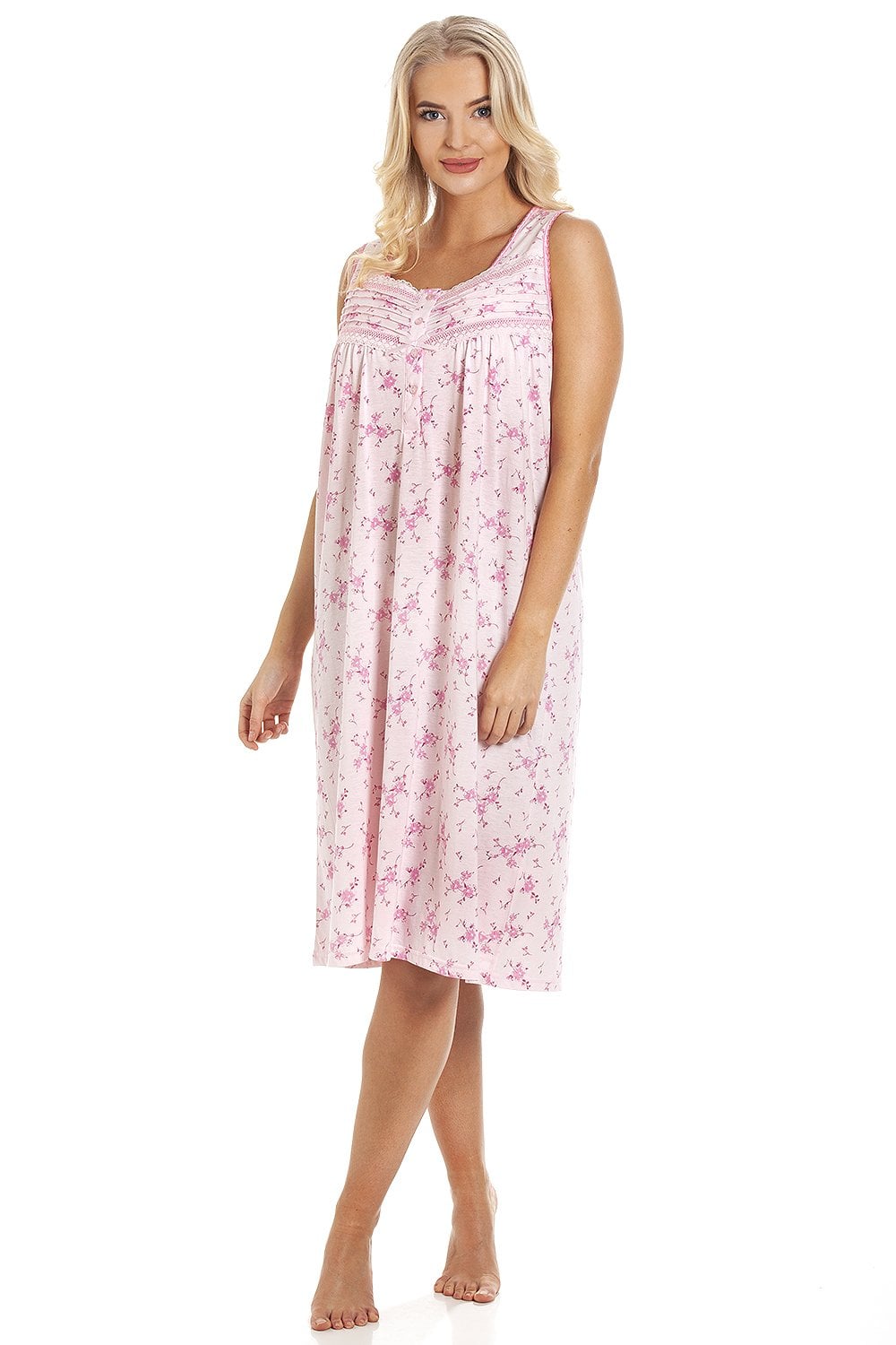Pink Camille Lingerie Pink Floral Lightweight Sleeveless Nightdress, Image 1 of 6
