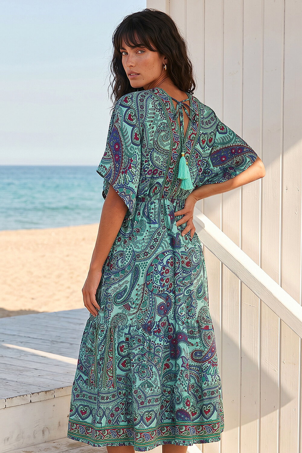 Mint Paisley Print V-Neck Midi Dress | Roman UK