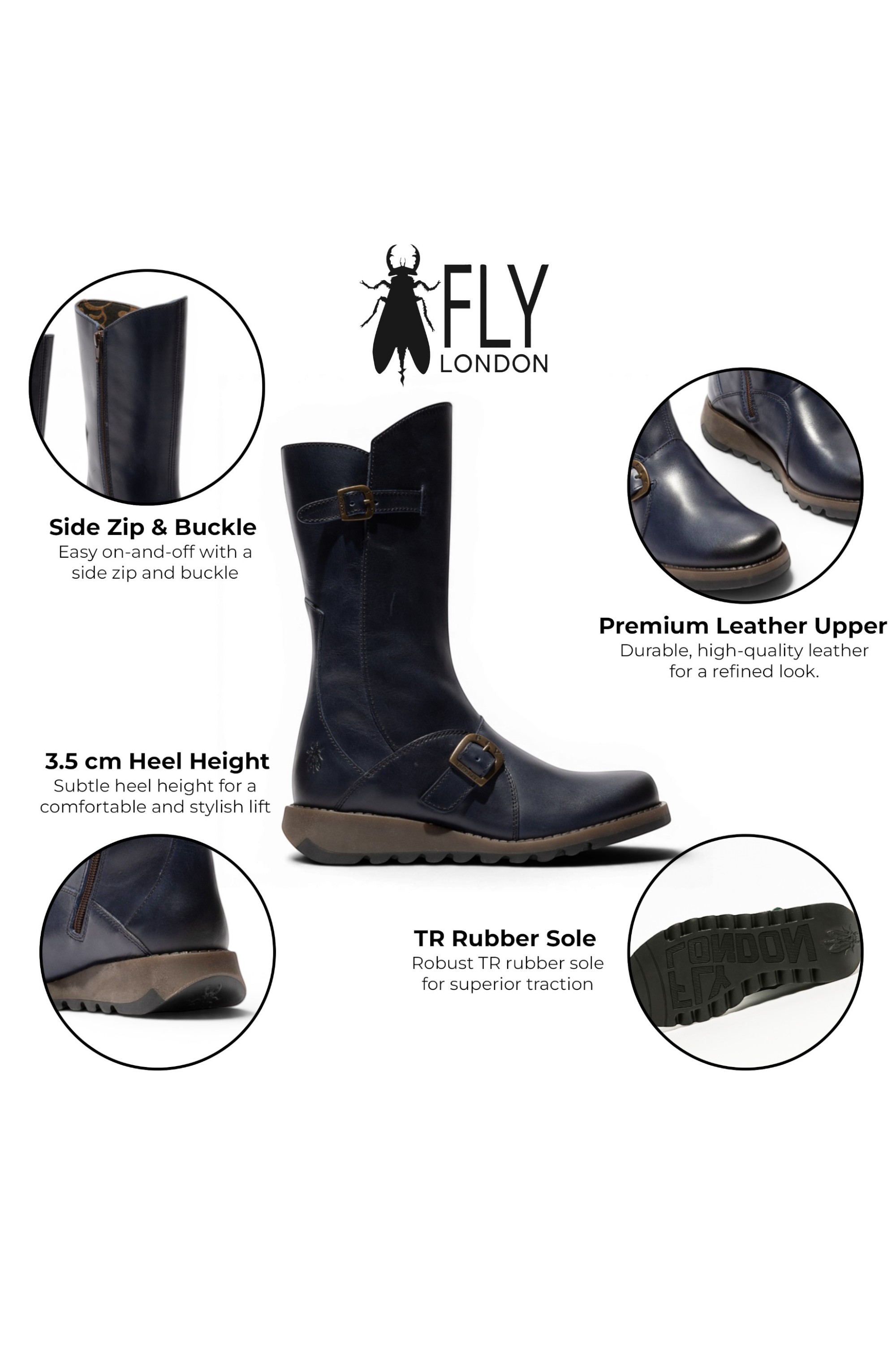 Blue Womens MES 2 Calf Leather Zip Boots, Image 3 of 5