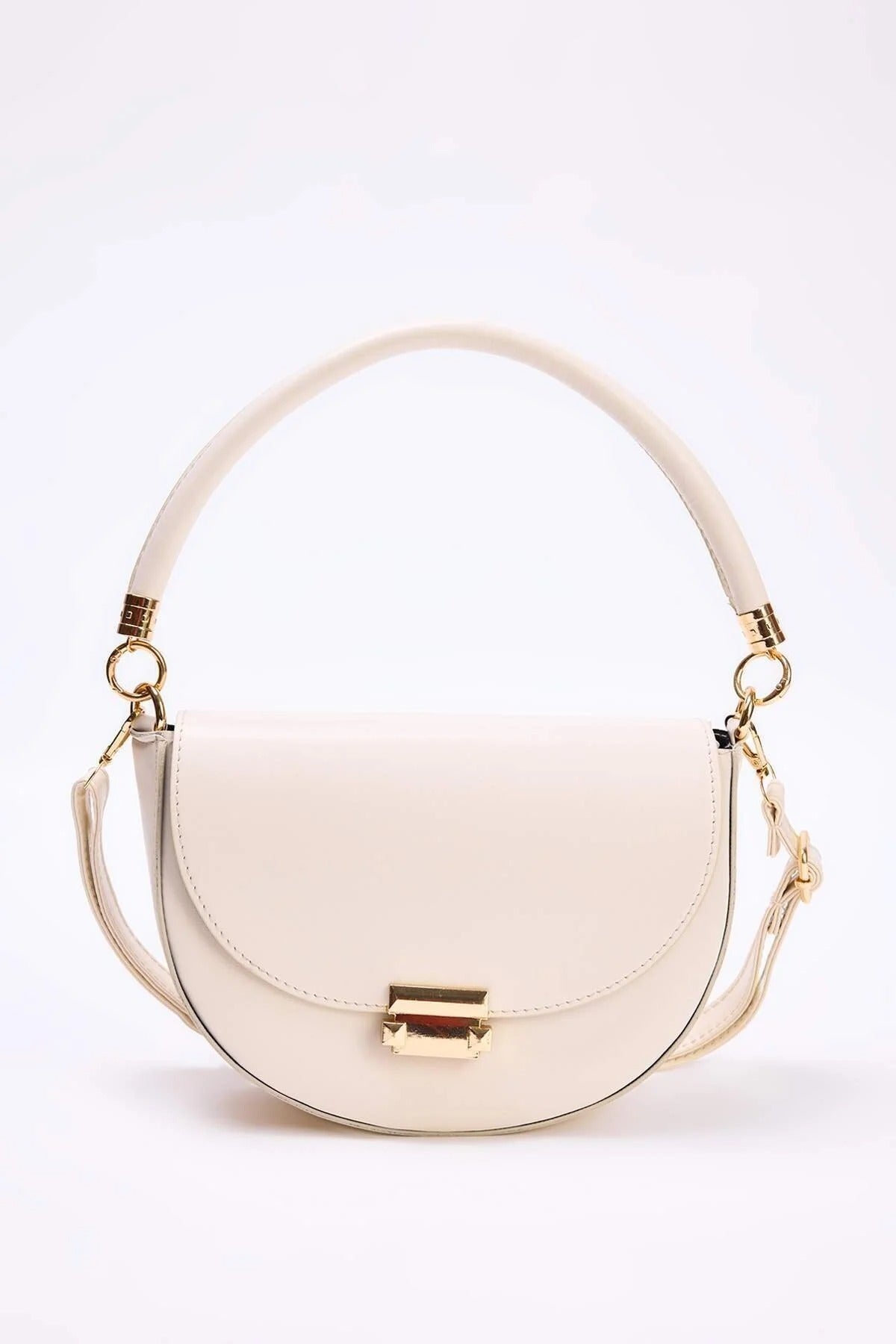 Ecru Metal Clasp Saddle Shoulder Bag, Image 1 of 3
