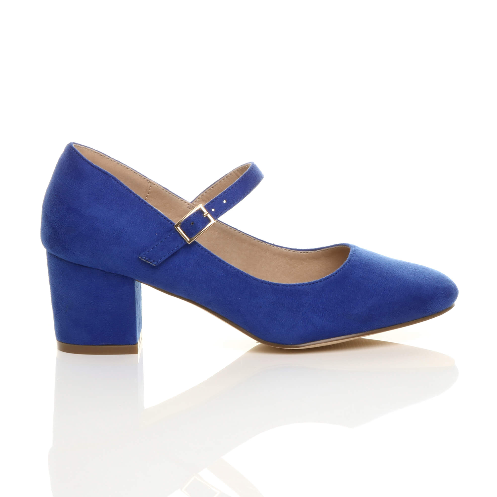 Royal Blue AJVANI Royal Blue Mid Block Heel Mary Jane Court Shoes, Image 2 of 6