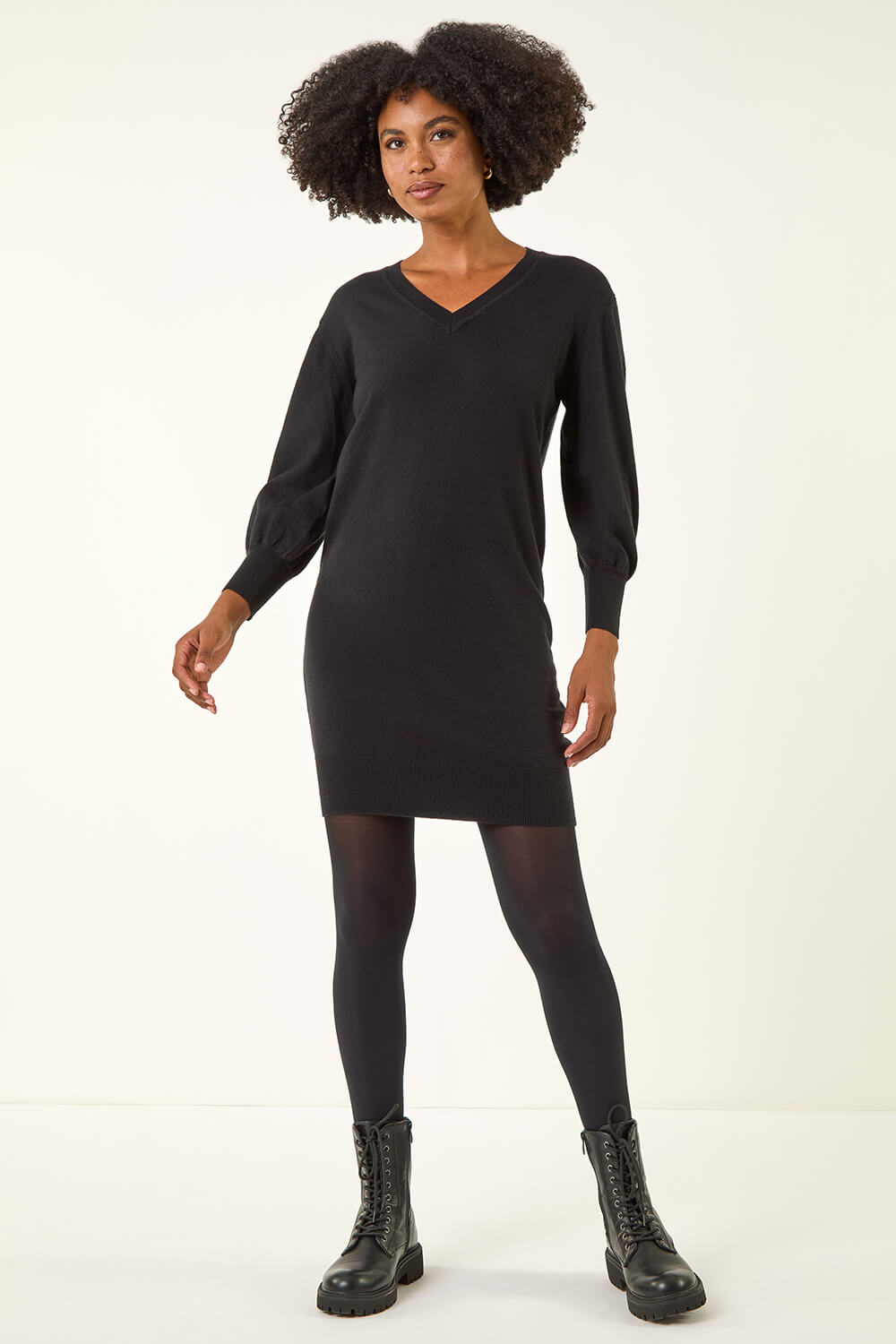 black knitted jumper dress Black Sequin Balloon Sleeve Knitted Belted Jumper Dress – InTheStyle