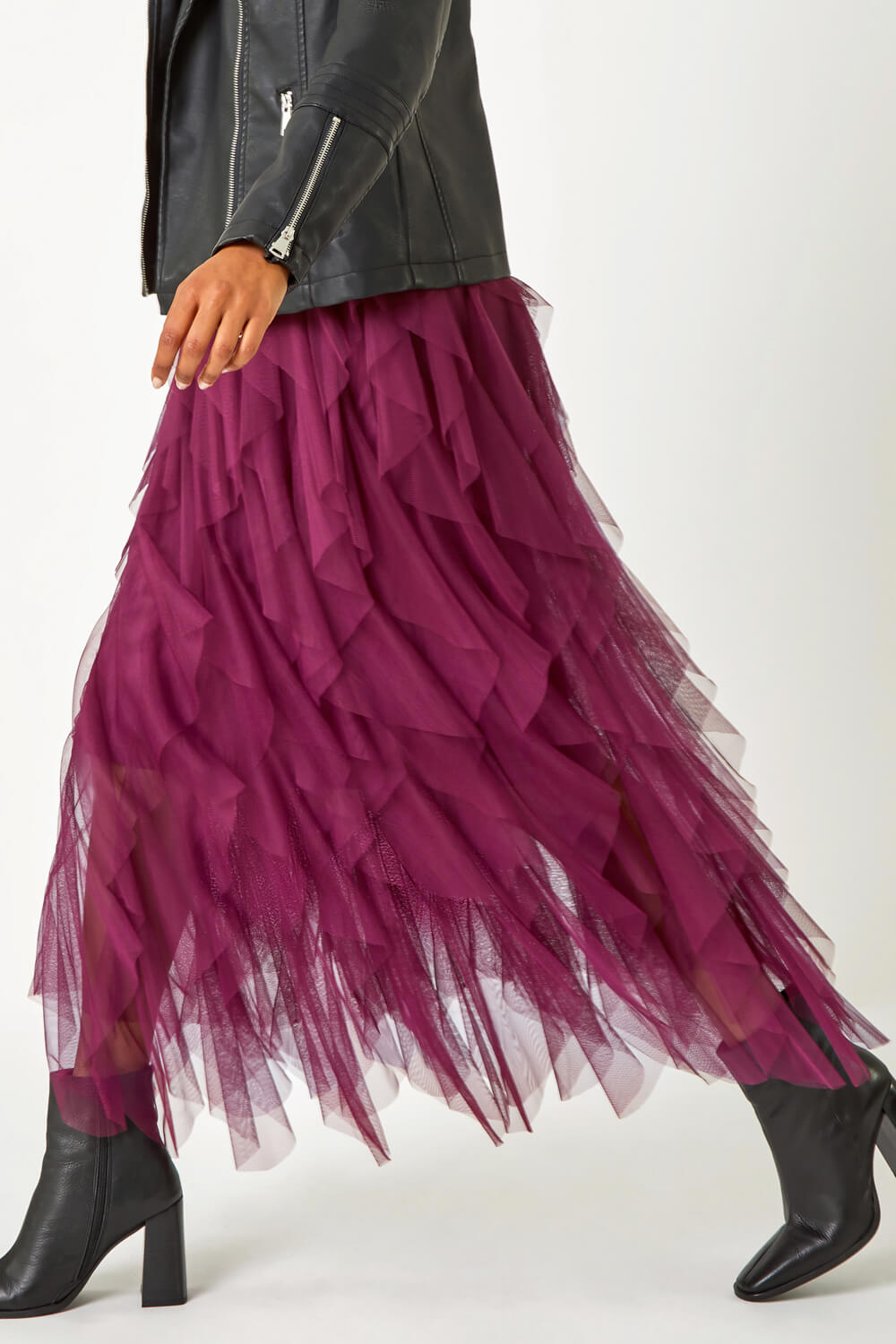 Wine Elasticated Mesh Layered Skirt, Image 3 of 5