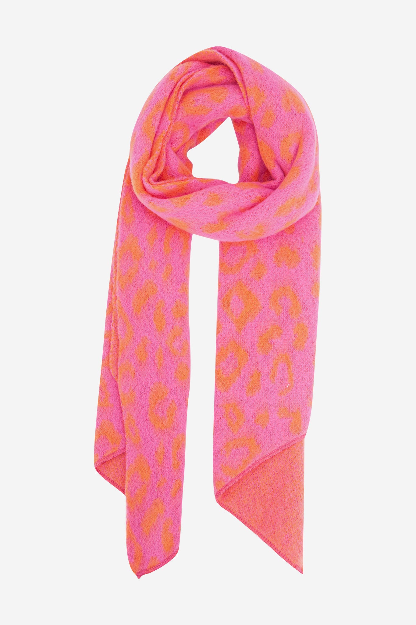 Pink Asymmetric Leopard Winter Scarf, Image 1 of 5