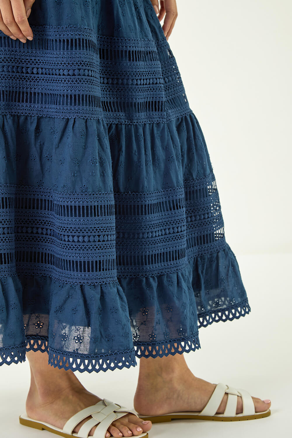 Navy Petite Lace Trim Maxi Skirt, Image 6 of 5