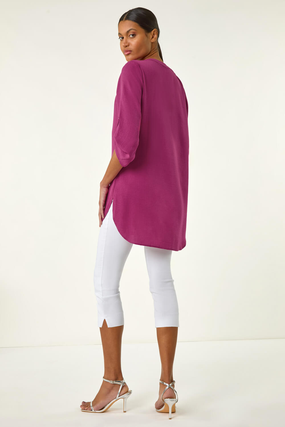 MAGENTA Button Up Detail Longline Blouse, Image 4 of 5