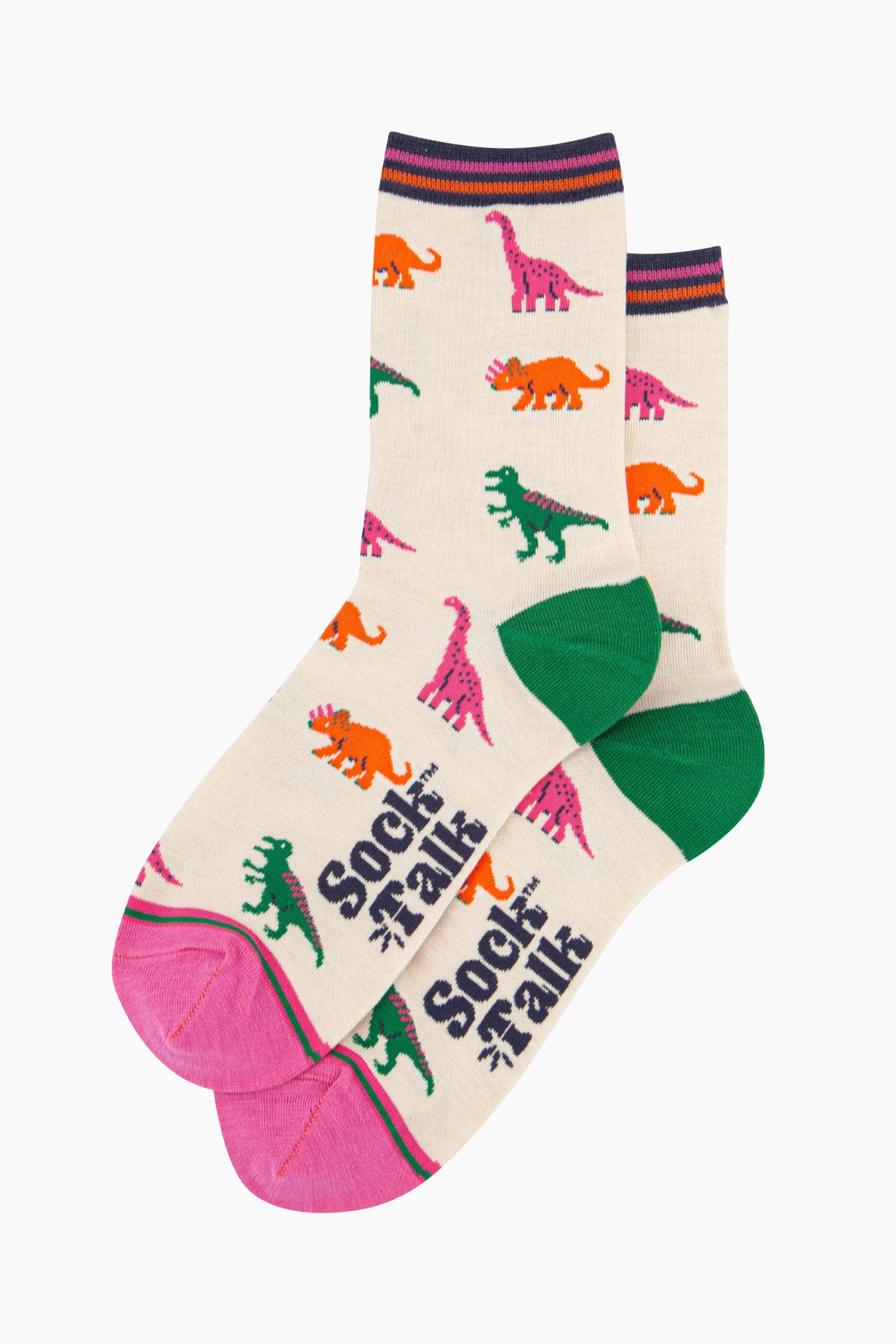 Cream Bamboo Socks - Cream/Multi, Dinosaurs, Image 2 of 4