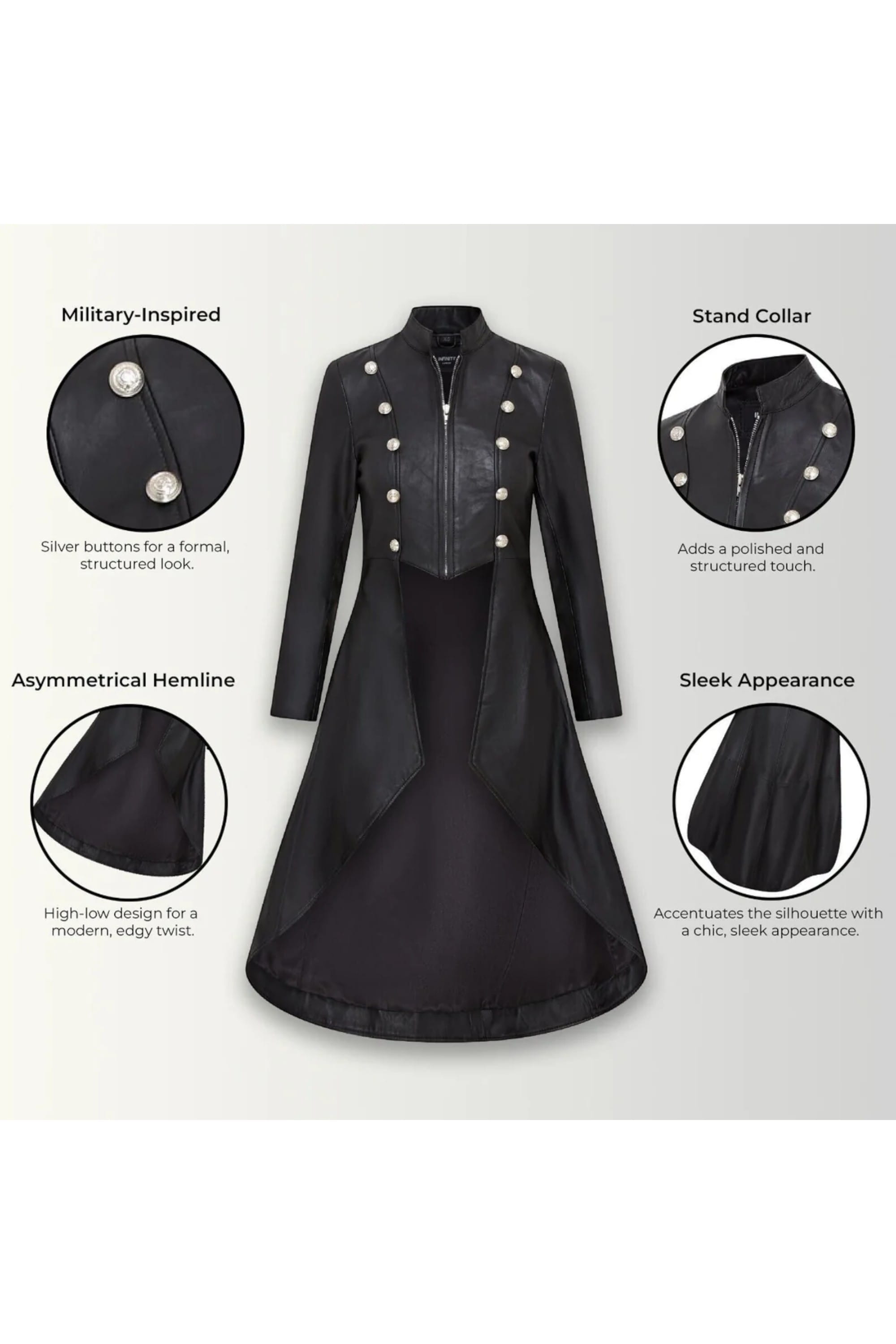 Black Gothic Full Edwardian Leather Coat, Image 3 of 4