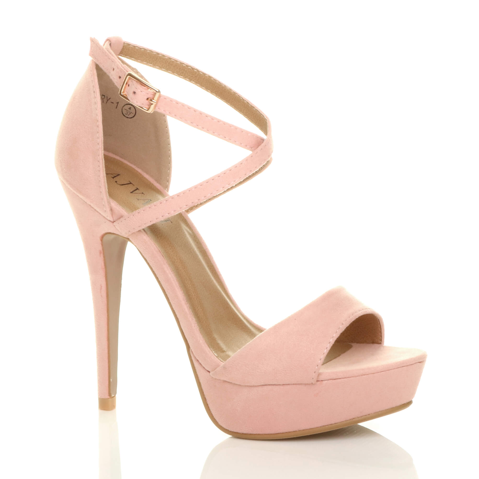 Pink AJVANI Pink High Heel Crossed Straps Platform Sandals, Image 1 of 6