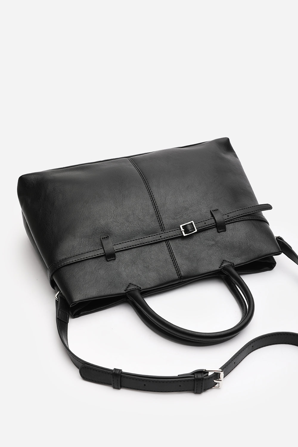 Black Flores Luxury Structured Leather Tote Bag, Image 5 of 8