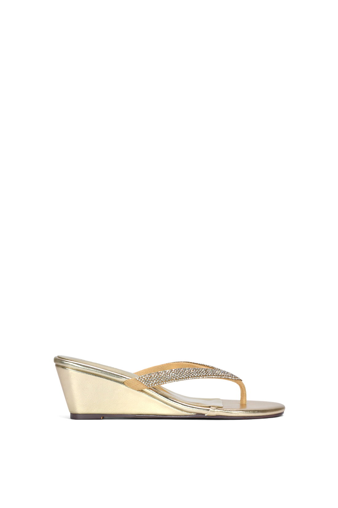 Black 'Nina' Wedge Heel Sandal Mules With Diamante Thong Strap