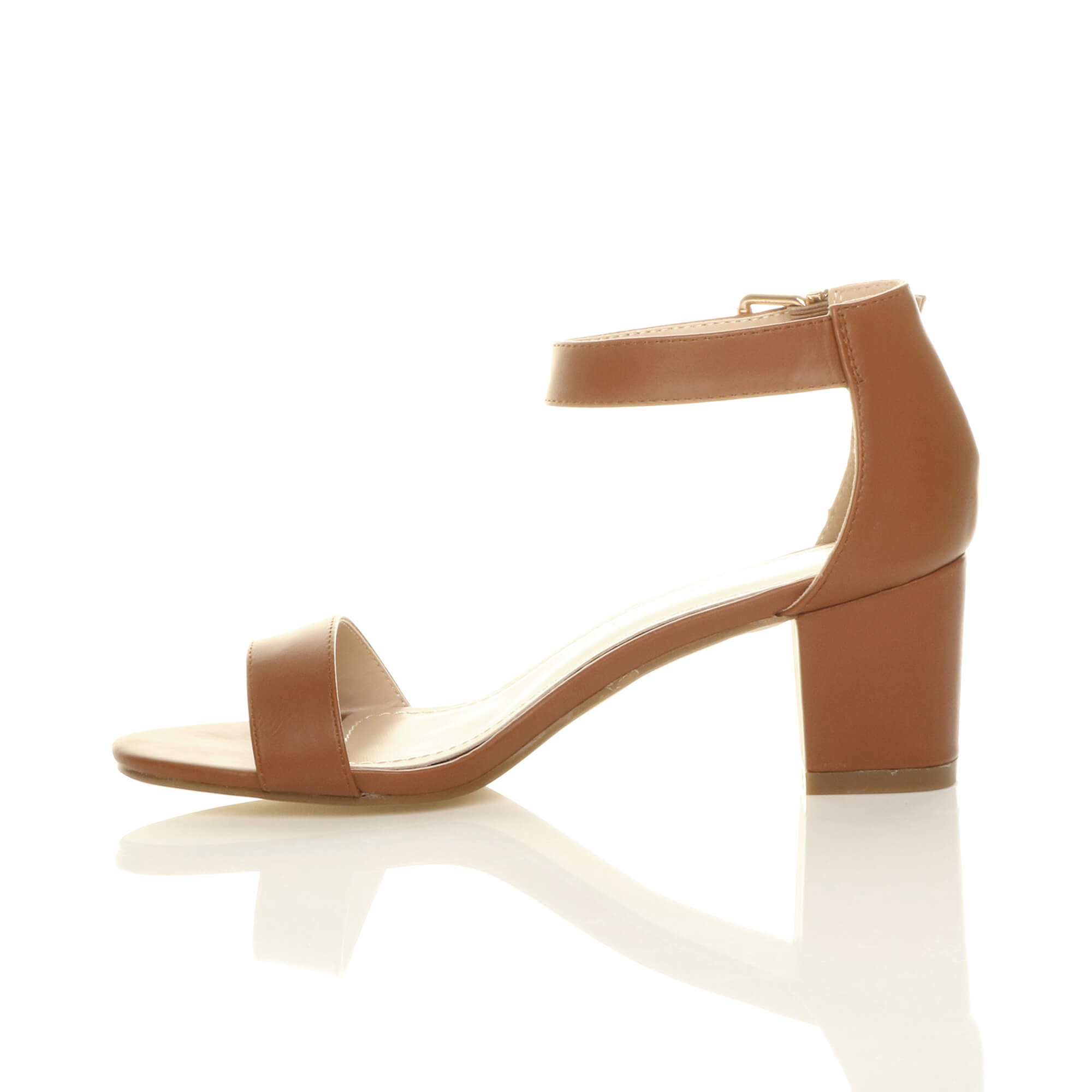 Tan AJVANI Tan Mid Block Heel Ankle Strap Sandals, Image 3 of 6