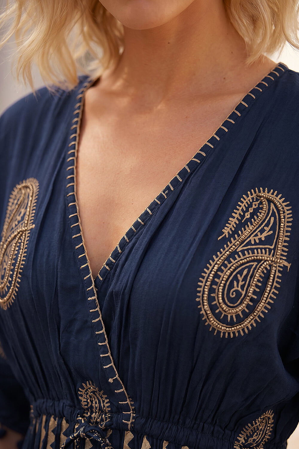 Navy Petite Boho Beaded Foil Dress, Image 5 of 4