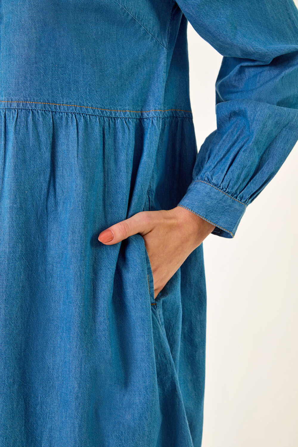 Denim Denim Button Down Pocket Dress, Image 6 of 5
