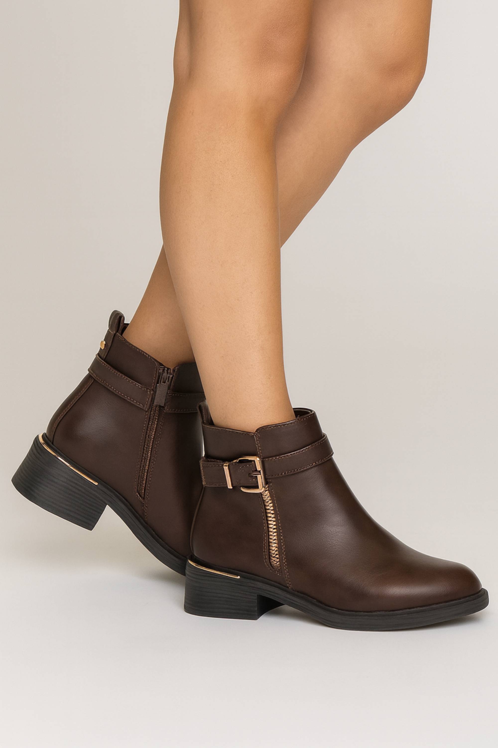 Brown AJVANI Brown Gold Zip Chunky Sole Buckle Ankle Boots, Image 2 of 5