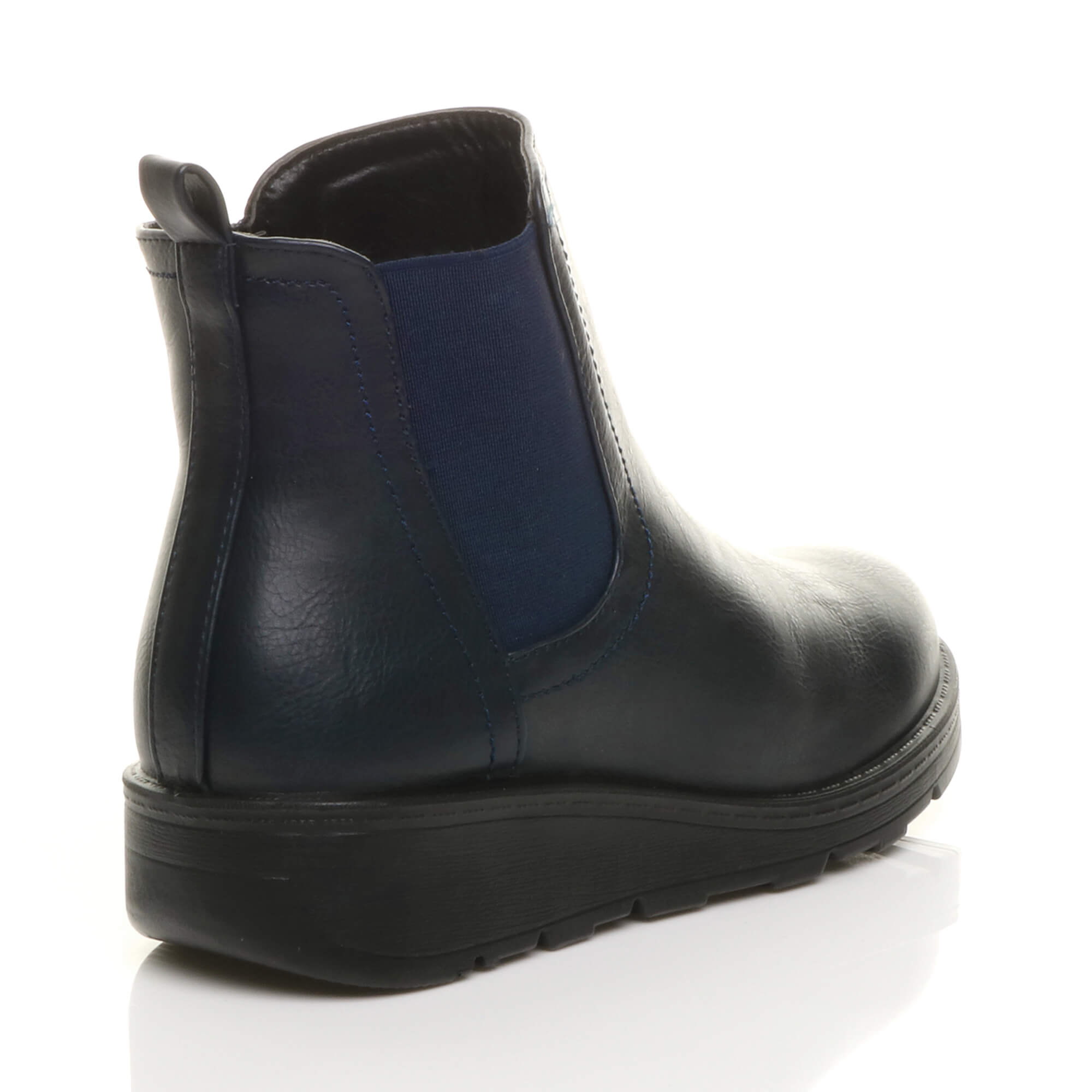 Navy Blue AJVANI Navy Blue Low Wedge Comfort Ankle Chelsea Boots, Image 4 of 6